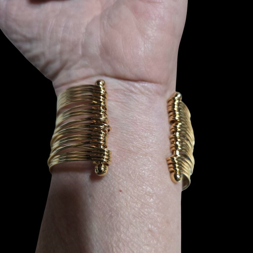 Avon Gold Tone Stacked Cuff Bangle Bracelet - Picture 6 of 7